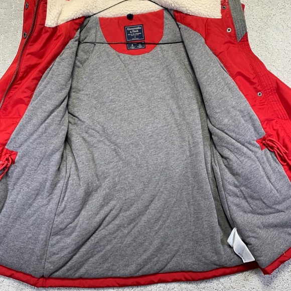 Abercrombie & Fitch Jacket Womens Small Red Hooded Parka Water Wind Resistant - Picture 8 of 16